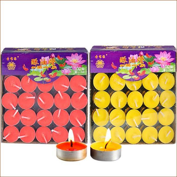 Nến viên Bơ TEALING 1giờ 100 viên (đỏ, vàng) 100 nến/hộp(vòng nhôm 2.5cm)