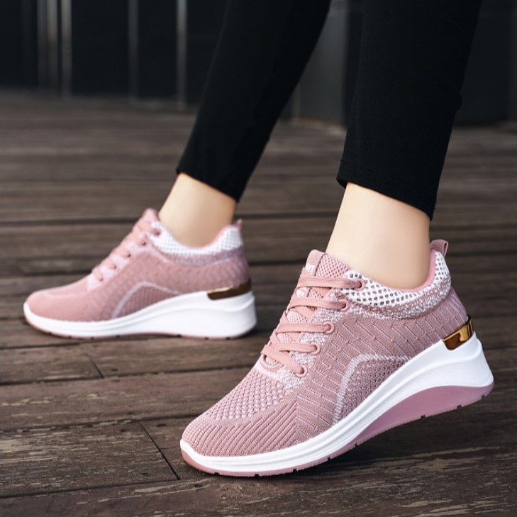 Giày thể thao nữ đế cao 5cm Sans260 màu hồng đen fullbox sneaker đẹp cá tính bigsize big size 40 41 êm chân thoáng khí