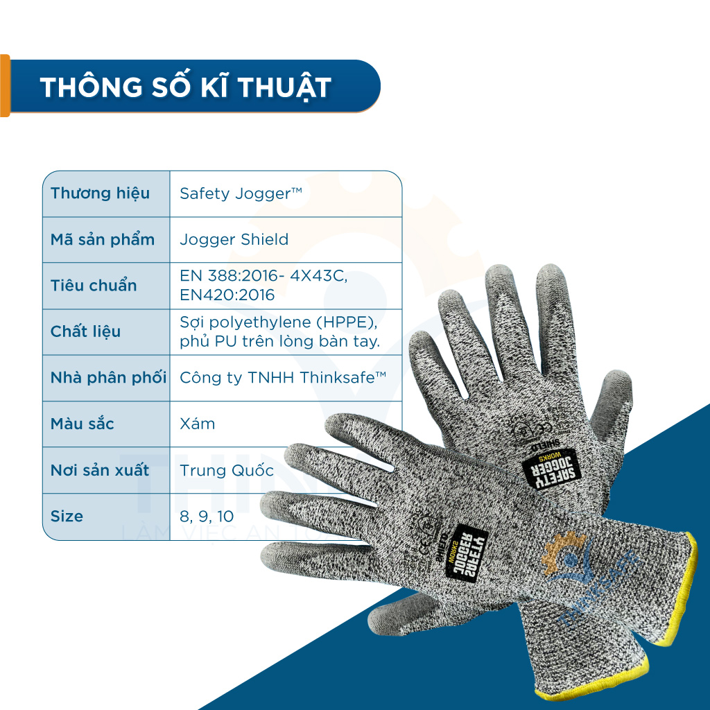 Găng tay bảo hộ Safety Jogger Shield cấp độ 5, găng tay bảo vệ bàn tay khỏi vật sắc nhọn - Thinksafe