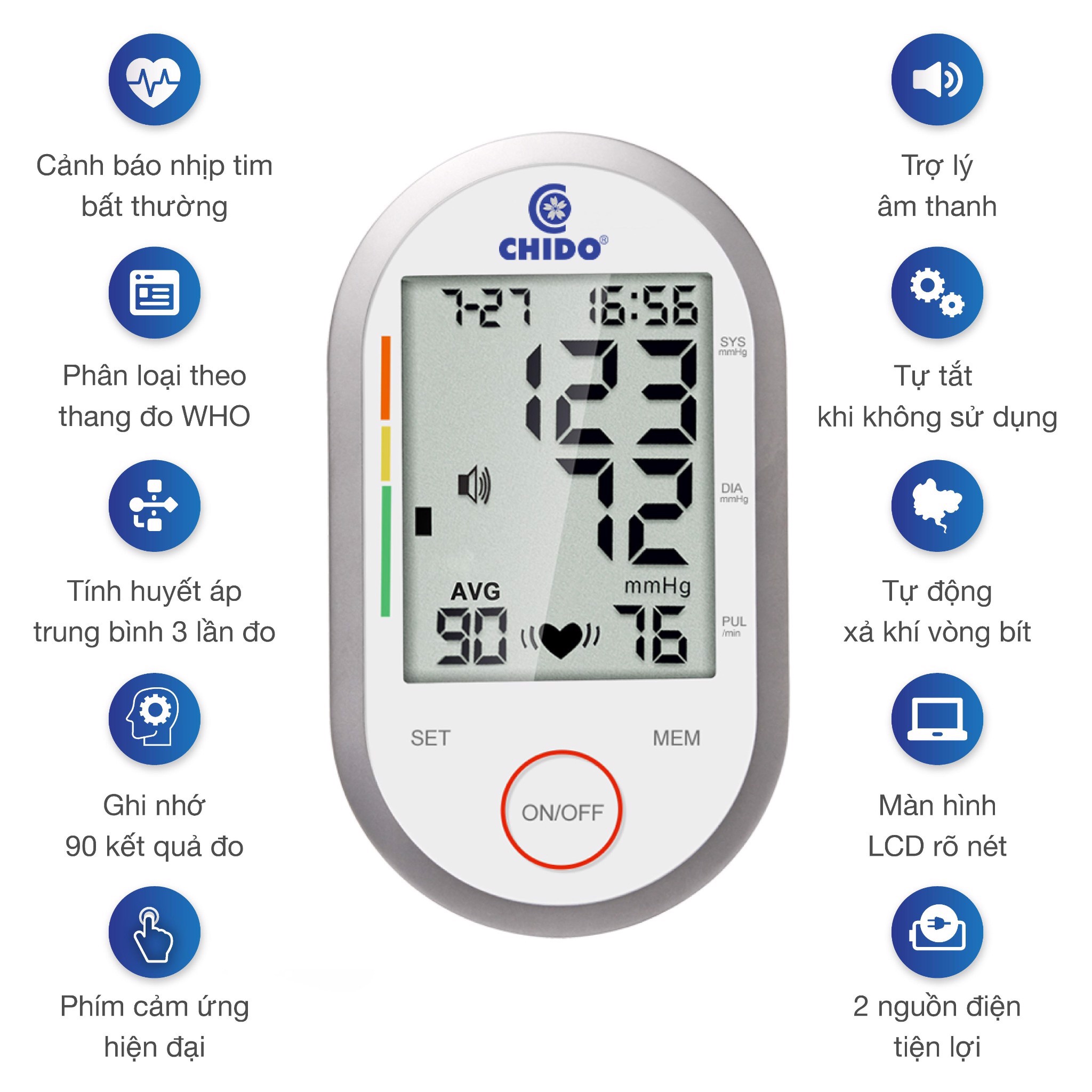 [MUA 1 TẶNG 1] Máy Đo Huyết Áp Cảm Ứng Điện Tử Bắp Tay Chido CHÍNH HÃNG Đo Nhịp Tim Công Nghệ Nhật Bản Phiên bản 2022