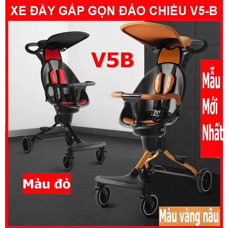 Xe Đẩy Thông Minh 4 Bánh Gấp Gọn Cho Bé V5-B Đảo Chiều, Có Mái Che Nắng - TẶNG KÈM BỘ THẺ HỌC THÔNG MINH 16 CHỦ ĐỀ 416 THẺ CHO BÉ, Xe Đẩy Cho Bé, Xe Đẩy Trẻ Em, Xe Đẩy Du Lịch