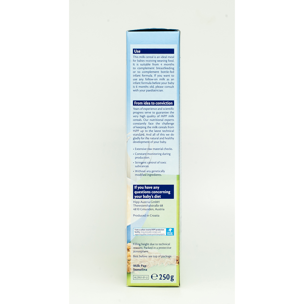 Bột sữa DD HiPP bổ sung Praebiotik - Bột ăn dặm khởi đầu Semolina 250g cho bé từ 6 tháng tuổi