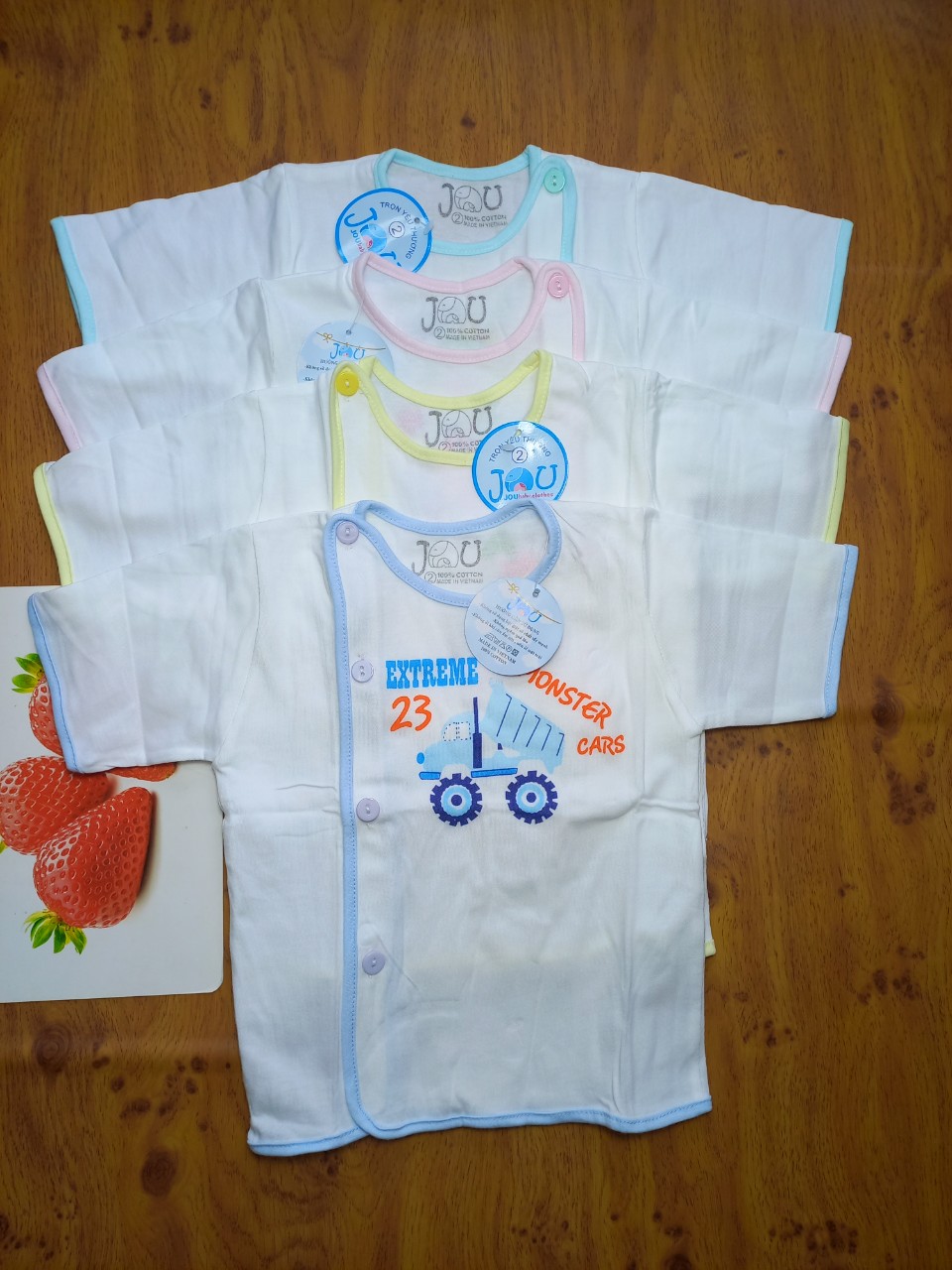 Áo sơ sinh Tay ngắn bác sĩ trắng JOU, chất vải cotton 100% cao cấp mềm, mịn, thoáng mát cho bé từ 3-10 kg