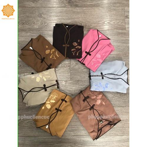Đồ lam đi chùa nữ - Pháp phục mẫu xẫm thẳng vải kate, bền màu không nhăn xưởng may Liên Cúc