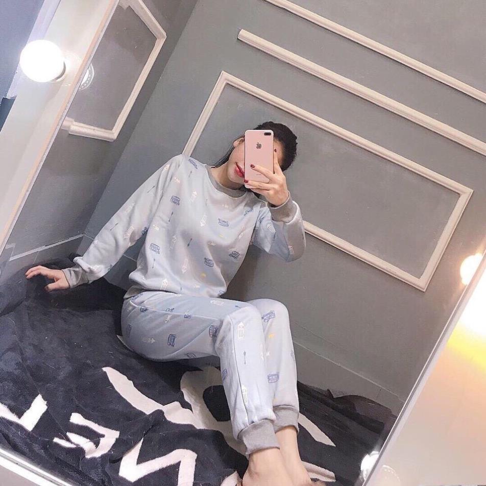 Bộ Nỉ Bông Nữ Nhiều Hòa Tiết Chất Nỉ Lót Lông Qc Dày Dặn