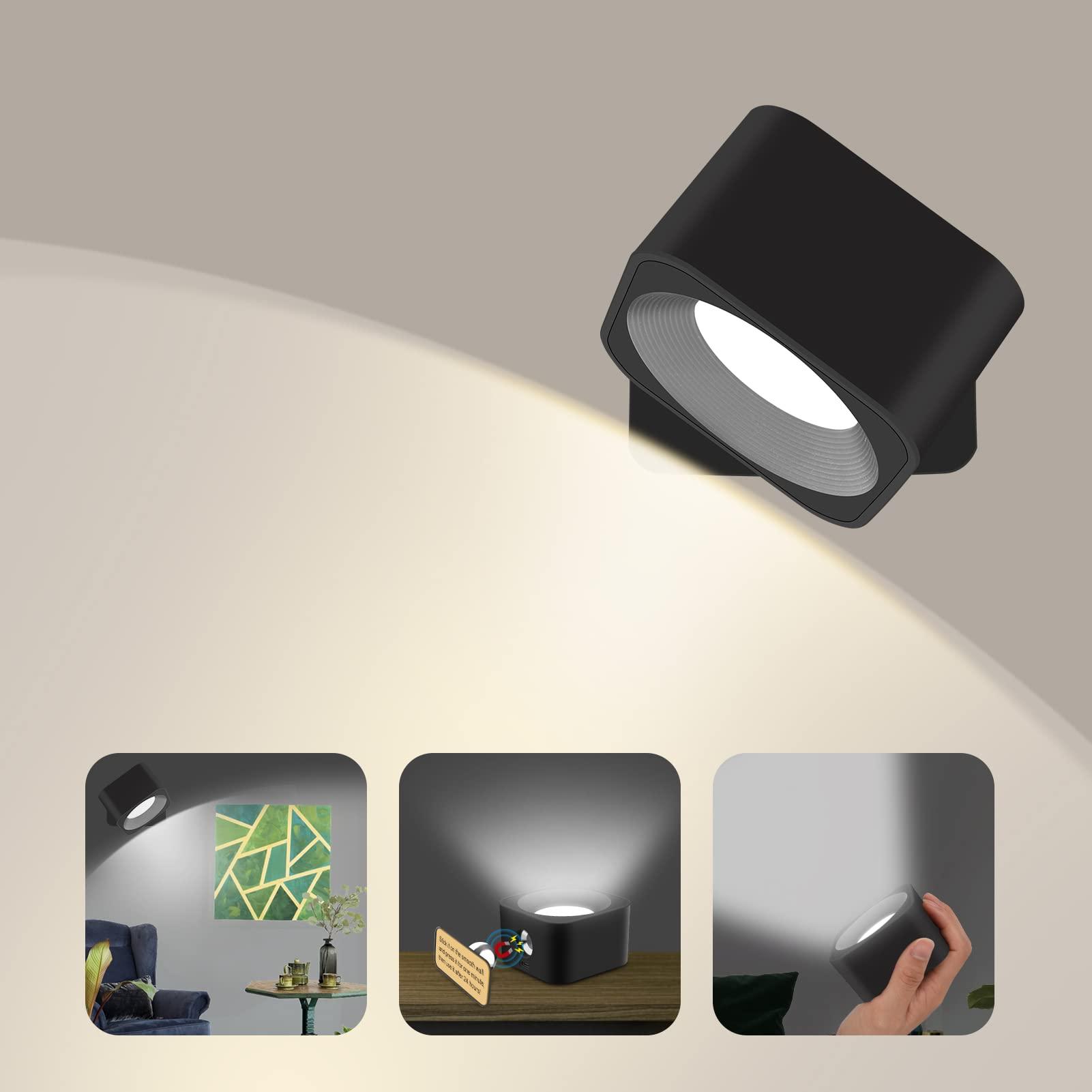 Đèn tường bên trong, đèn tường đèn LED LNNEN có thể điều chỉnh độ sáng với công tắc 3 mức độ sáng cảm ứng điều khiển, đèn LED với USB sạc 360 ° Góc quay với chức năng bộ nhớ cho phòng khách