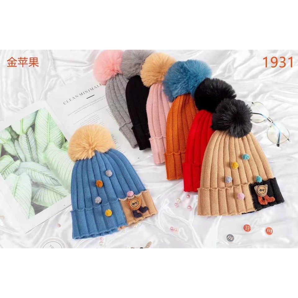 MŨ LEN 5 QUẢ BÔNG SIÊU XINH CHO BÉ