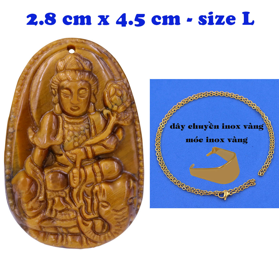 Mặt Phật Phổ hiền đá mắt hổ 4.5 cm kèm dây chuyền inox vàng - mặt dây chuyền size lớn - size L, Mặt Phật bản mệnh
