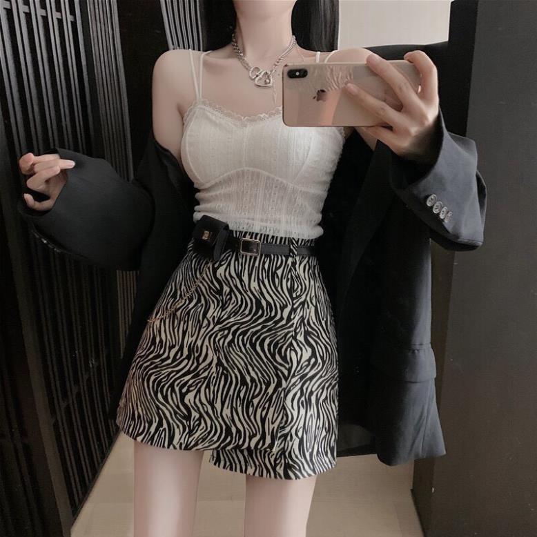 Chân Váy Ngắn Kèm Đai, Chân Váy Ngắn Hoạ Tiết Da Beo, Kiểu Dáng Sang Trọng, Hàng QC Cao Cấp