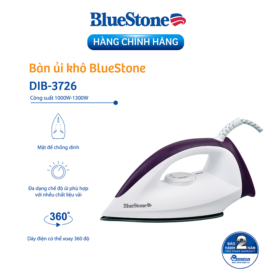 Bàn Là Khô Bluestone DIB-3726 (1300W) - Hàng Chính Hãng