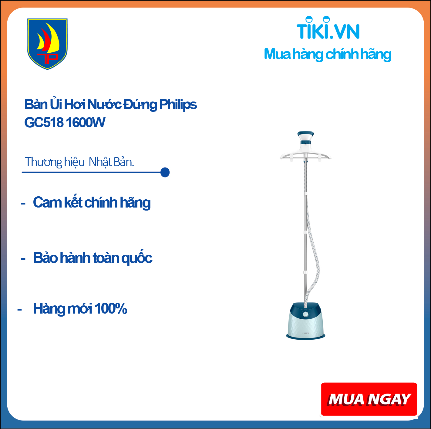 Bàn Ủi Hơi Nước Đứng Philips GC518 1600W - Xanh Ngọc - Hàng Nhập Khẩu