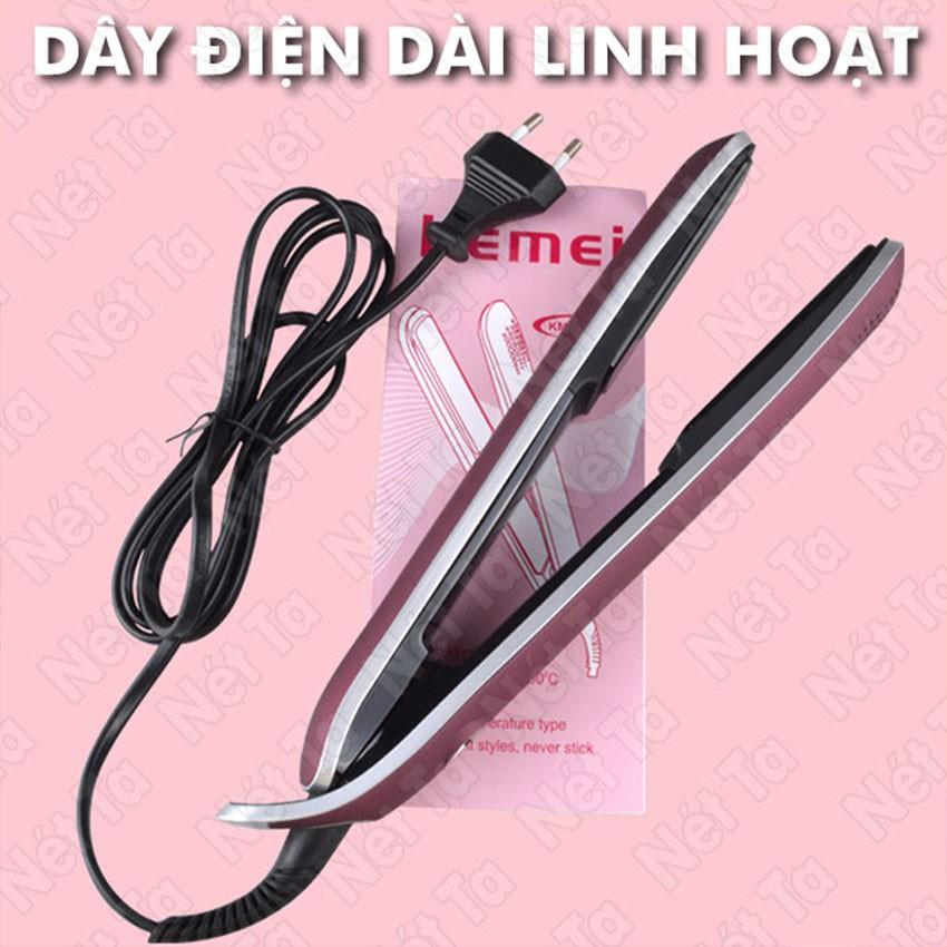 Máy duỗi tóc 4 mức điều chỉnh nhiệt độ Kemei 2203 có thể uốn cụp, uốn sóng dễ (Tím)