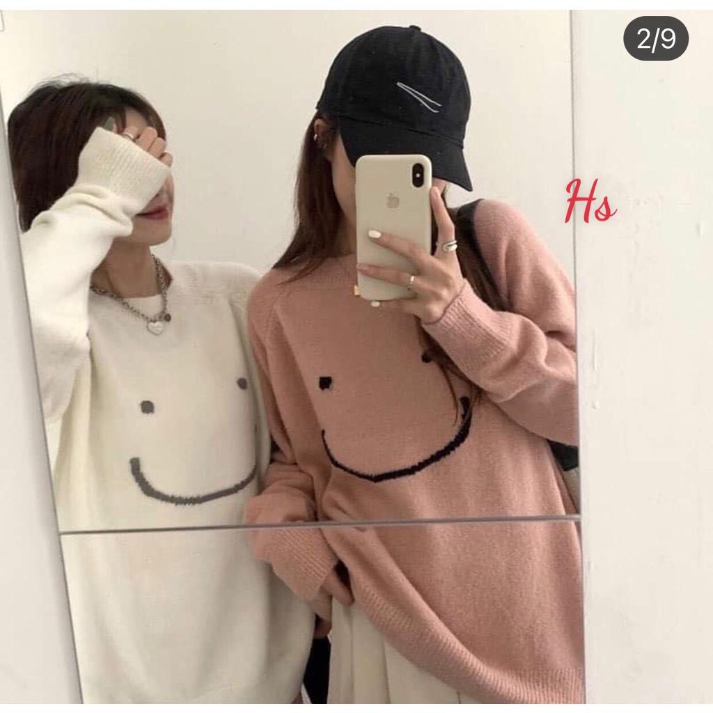 Áo Nỉ Dài Tay Unisex Mặt Cười Dáng Rộng