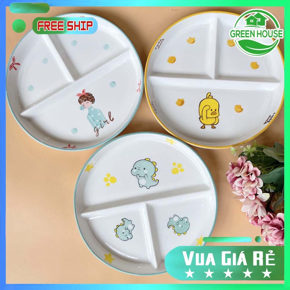 Đĩa Sứ 3 Ngăn, Nhiều màu, Đĩa sứ dùng để ăn cơm đựng thức ăn decor trang trí