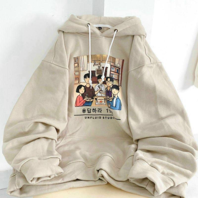 Áo hoodie Ulzzang unisex kiểu áo khoác có mũ rộng form rộng phong cách hàn