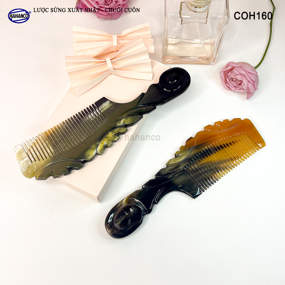 Lược Sừng Vân Nưa Chuôi Cuốn Họa Tiết Uốn Lượn Sắc Sảo, Chăm sóc tóc - COH160