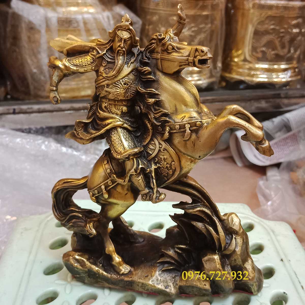 Tượng quan công cưỡi ngựa cao 19cm, tượng quan công bằng đồng, tượng quan công