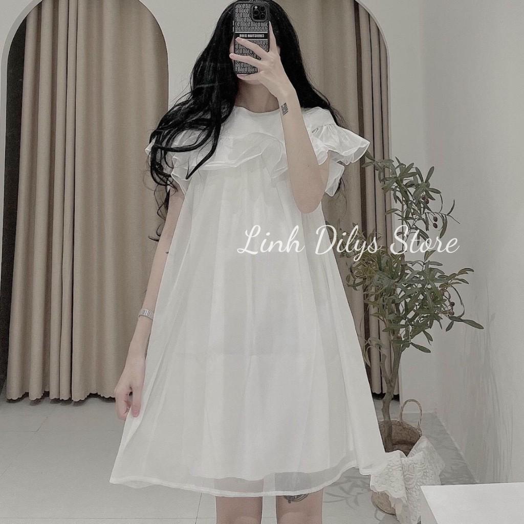 Đầm BabyDoll Tay Tiên Voan Trắng Váy BabyDoll Vai Bèo Linh Dilys Store