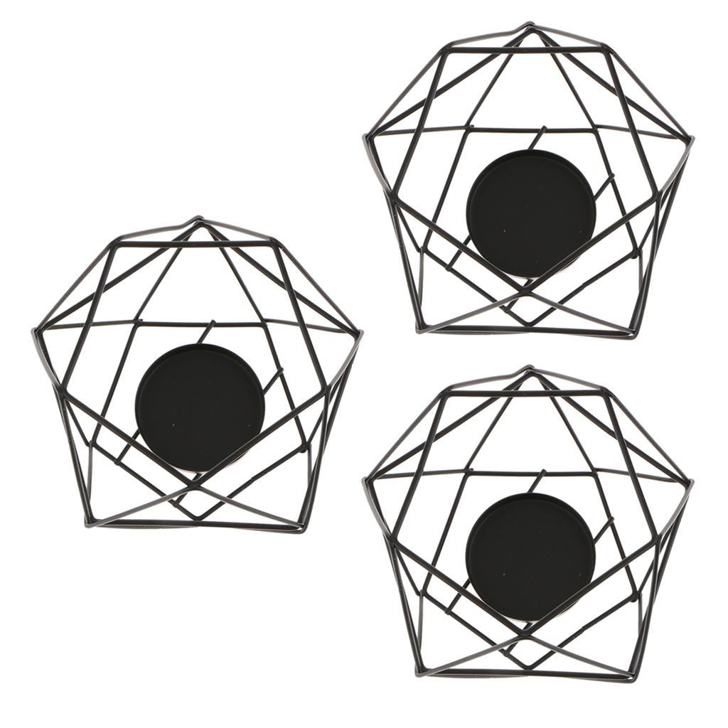 3pcs Nordic Style Geometric Tea Light Candle Holder Tea Light Lantern Black