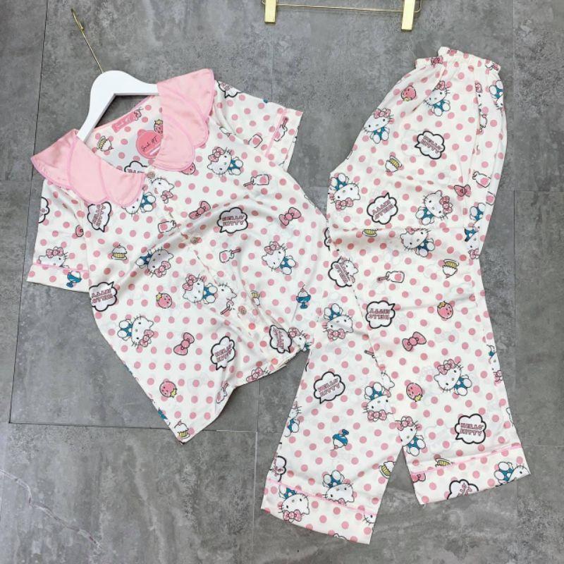 Đồ bộ pijama nữ lựa latin cổ sen tay cộc quần dài cao cấp