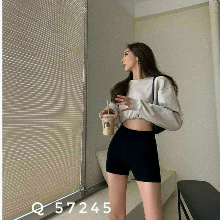 Quần đùi nữ mặc nhà thể thao, quần sooc nữ tập gym vải thun màu đen
