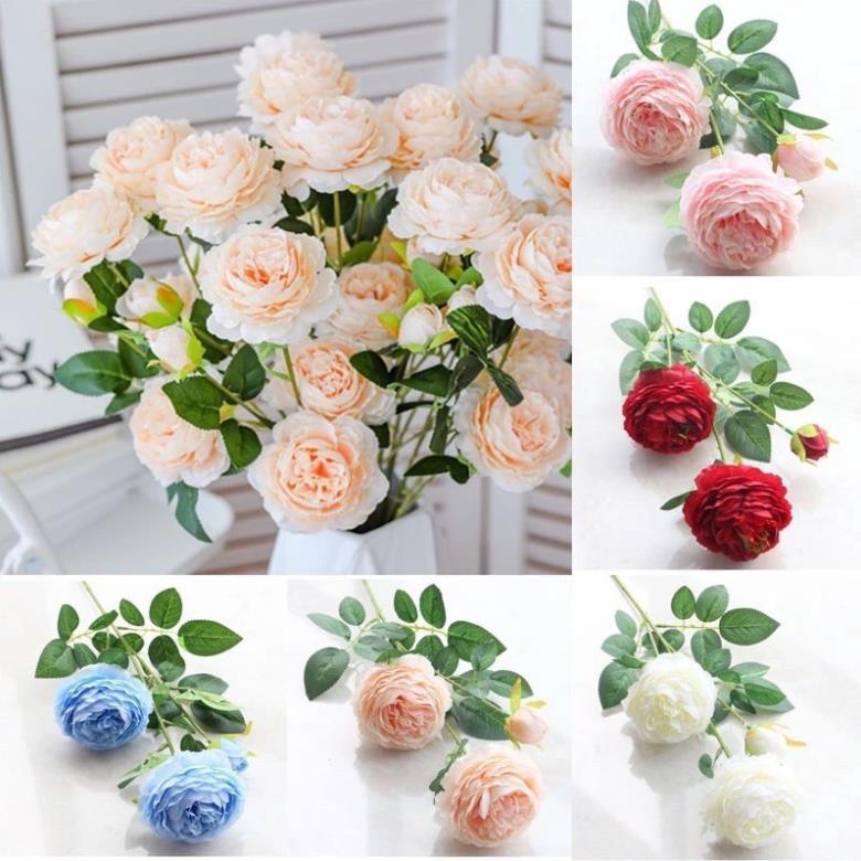 Hoa lụa mẫu đơn 3 màu