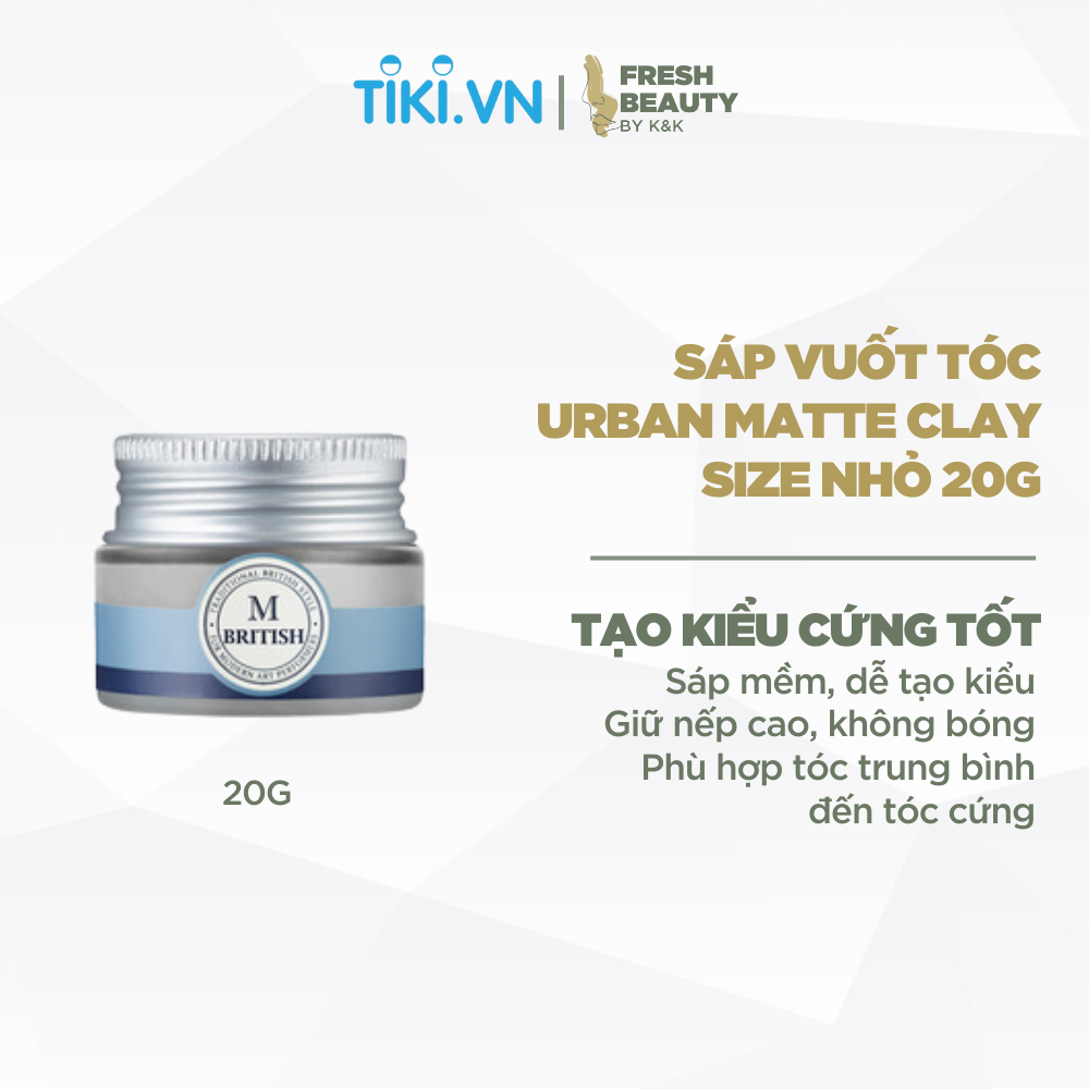 Sáp vuốt tóc BRITISH M Urban Matte Clay tạo kiểu linh hoạt giữ nếp cứng tốt, an toàn cho da đầu 20g