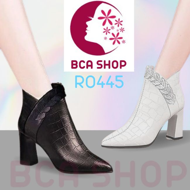 Giày bốt nữ cổ thấp 8p RO445 ROSATA tại BCASHOP có dây kéo nằm má trong, cách điệu bằng dây trái tim - màu trắng kem
