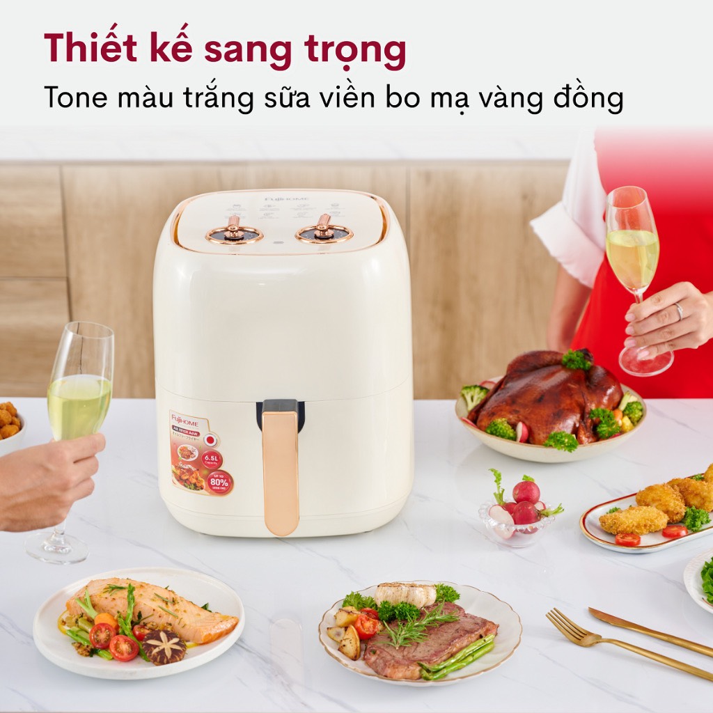 Nồi chiên không dầu 6.5L nhập khẩu Nhật Bản Fujihome A6W tự ngắt an toàn chống dính cao cấp - hàng chính hãng