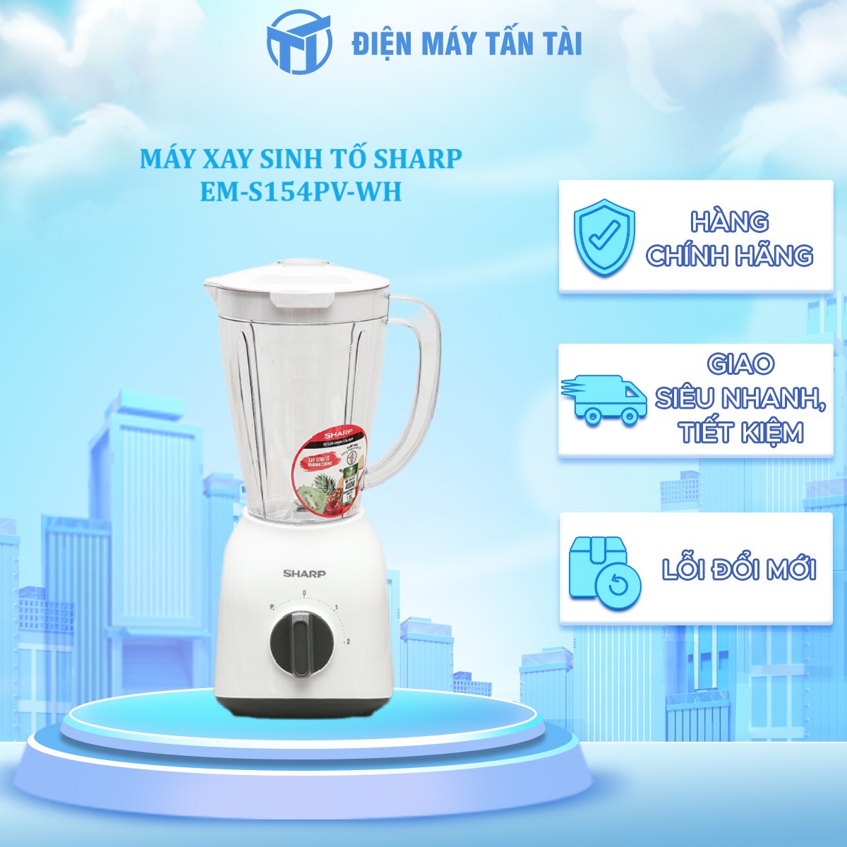 EM-S154PV-WH - MÁY XAY SINH TỐ SHARP EM-S154PV-WH - Hàng chính hãng