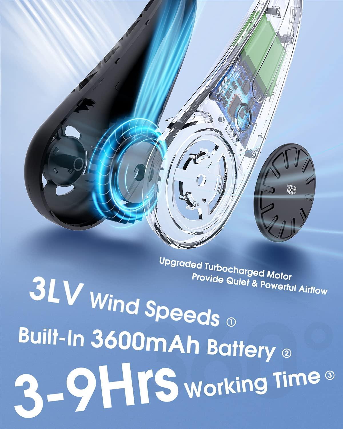 Vòng cổ, máy quạt nhỏ USB xách tay, không dùng tay, quạt nhỏ ở cổ 360'176; máy bay, cho các hoạt động ngoài trời và trong nhà