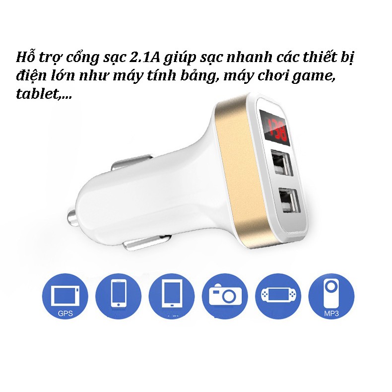 Tẩu sạc kép 2 cổng USB có báo điện áp đầu vào 12V-24V trên ô tô