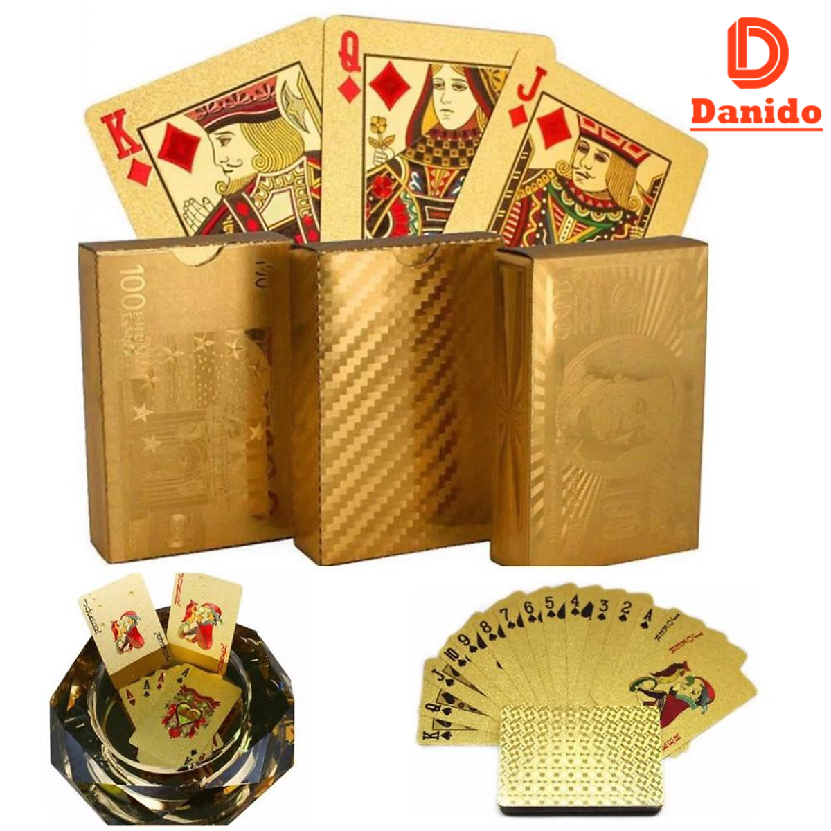 Bộ bài tây PVC mạ vàng 24k cao cấp, Bộ bài Poker mạ vàng chất liệu đàn hồi chống thấm nước - Hàng chính hãng D Danido