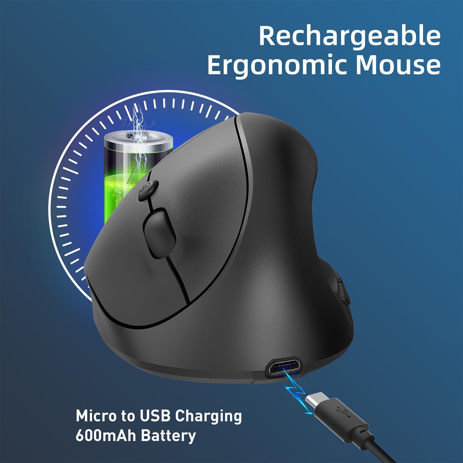 Ergonomic Mouse Optical Vertical Mice Rechargeable for Gamers Black
