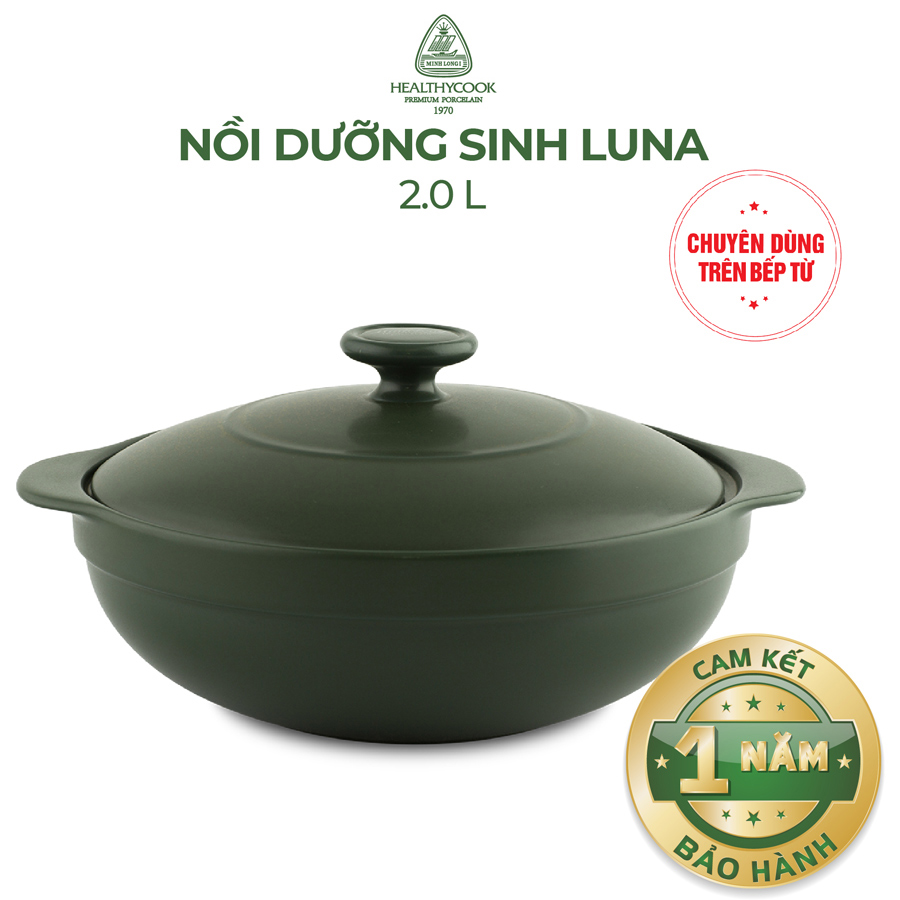 Nồi Dưỡng Sinh Gốm Sứ Minh Long Luna 2.0 L + Nắp (bếp từ)