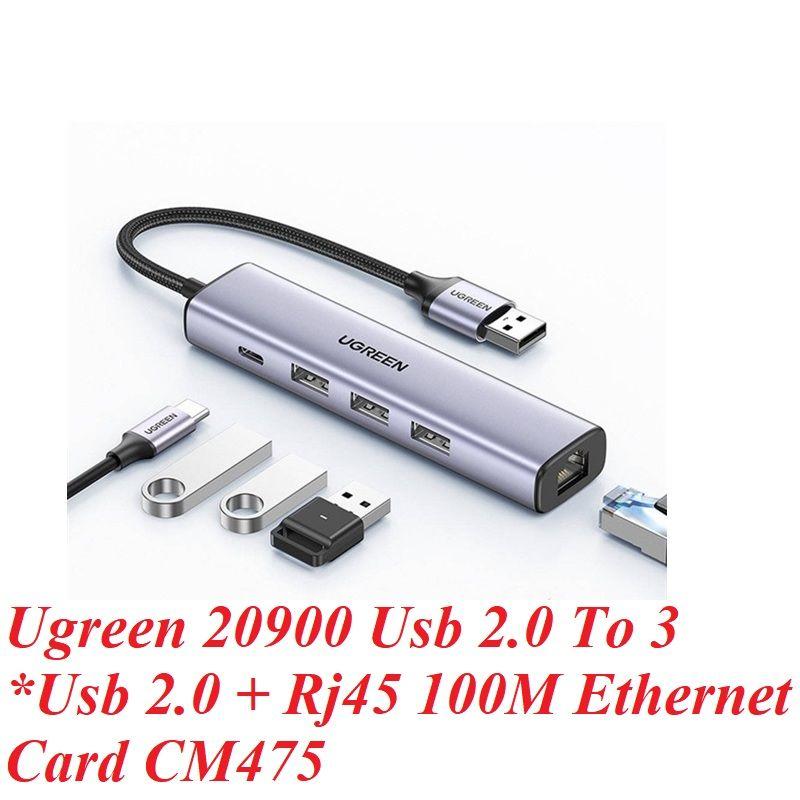 Ugreen UG20900CM475TK Màu Xám Bộ chuyển USB 2.0 sang 3 cổng USB 2.0 + Lan rj45 10/100 - HÀNG CHÍNH HÃNG