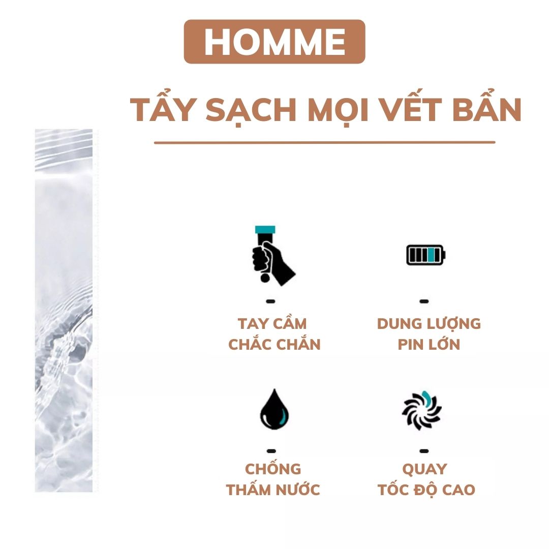 Chổi cọ nhà tắm bằng điện HOMME cọ sàn nhà, cọ bồn rửa mặt, bồn tắm, lau kính