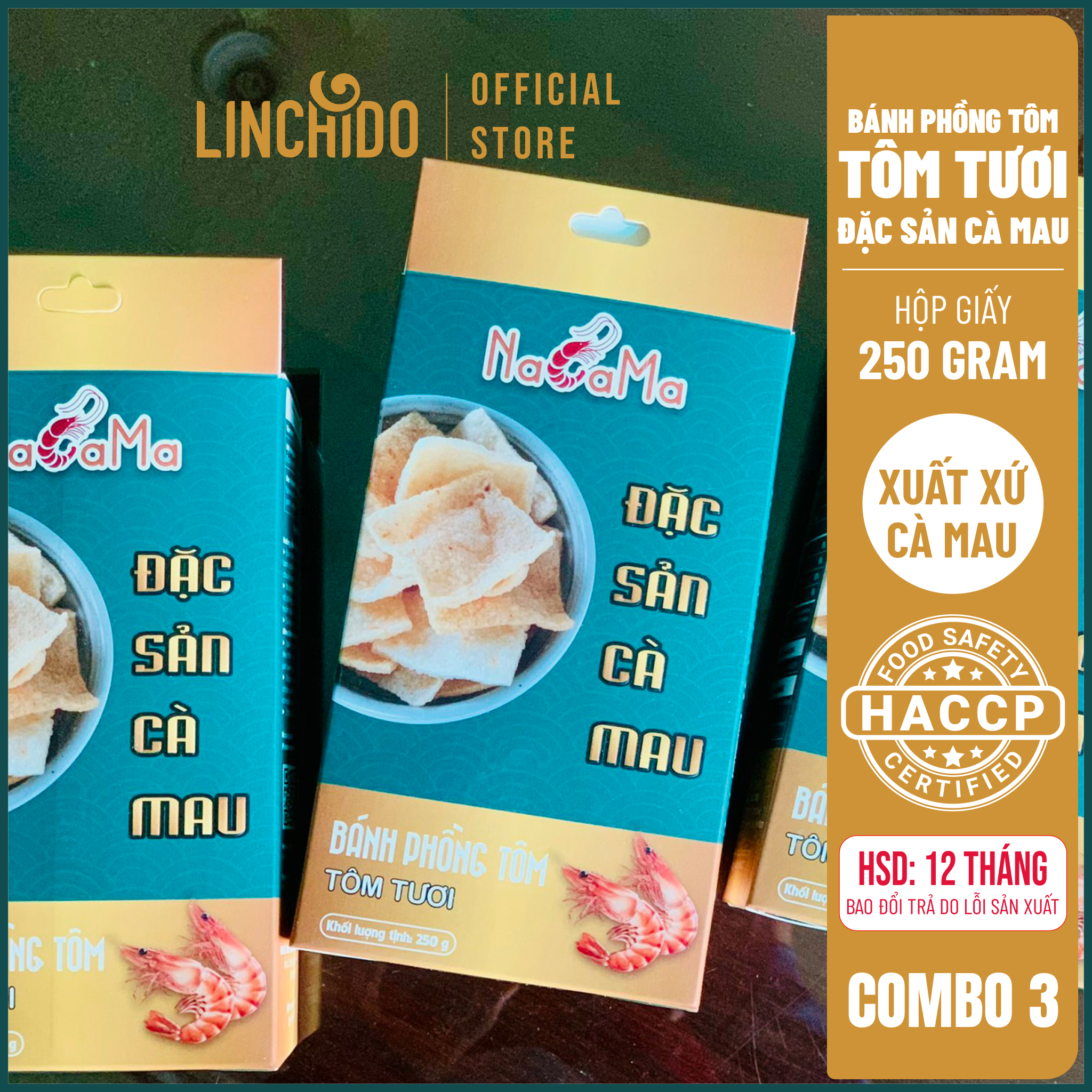 COMBO 3 Hộp - Bánh phồng Tôm Cà Mau - Tôm Tươi - NACAMA - Hộp 250 GRAM