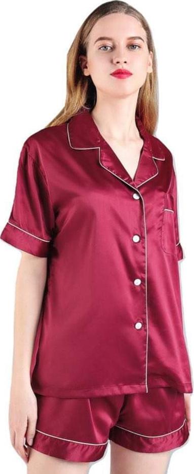 ĐỒ BỘ PIJAMA LỤA CAO CẤP QUẦN NGẮN ÁO TAY NGẮN MÀU ĐỎ ĐÔ ĐỦ SIZE