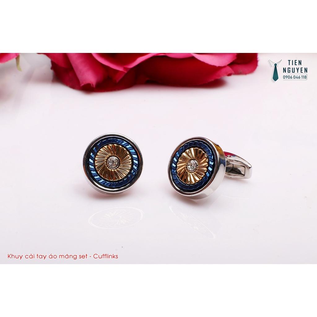 KHUY MĂNG SÉT CAO CẤP - Cufflinks đính đá viền xanh