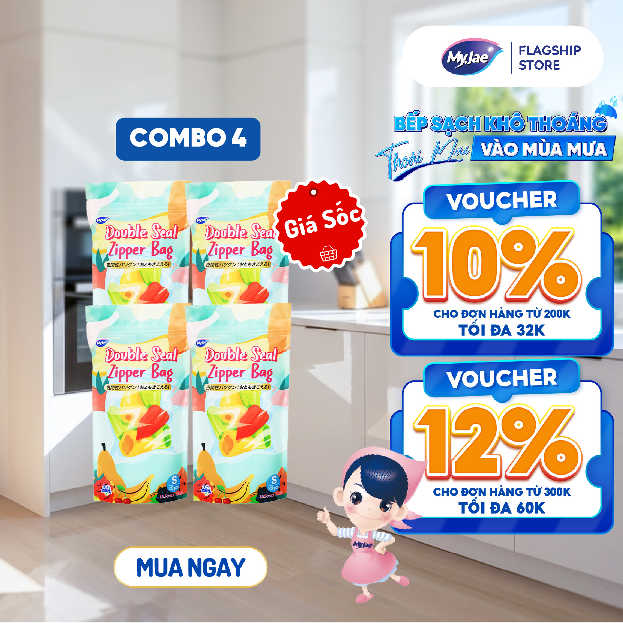Combo 4 Túi Zip Đựng Thực Phẩm MyJae size S (20 cái)