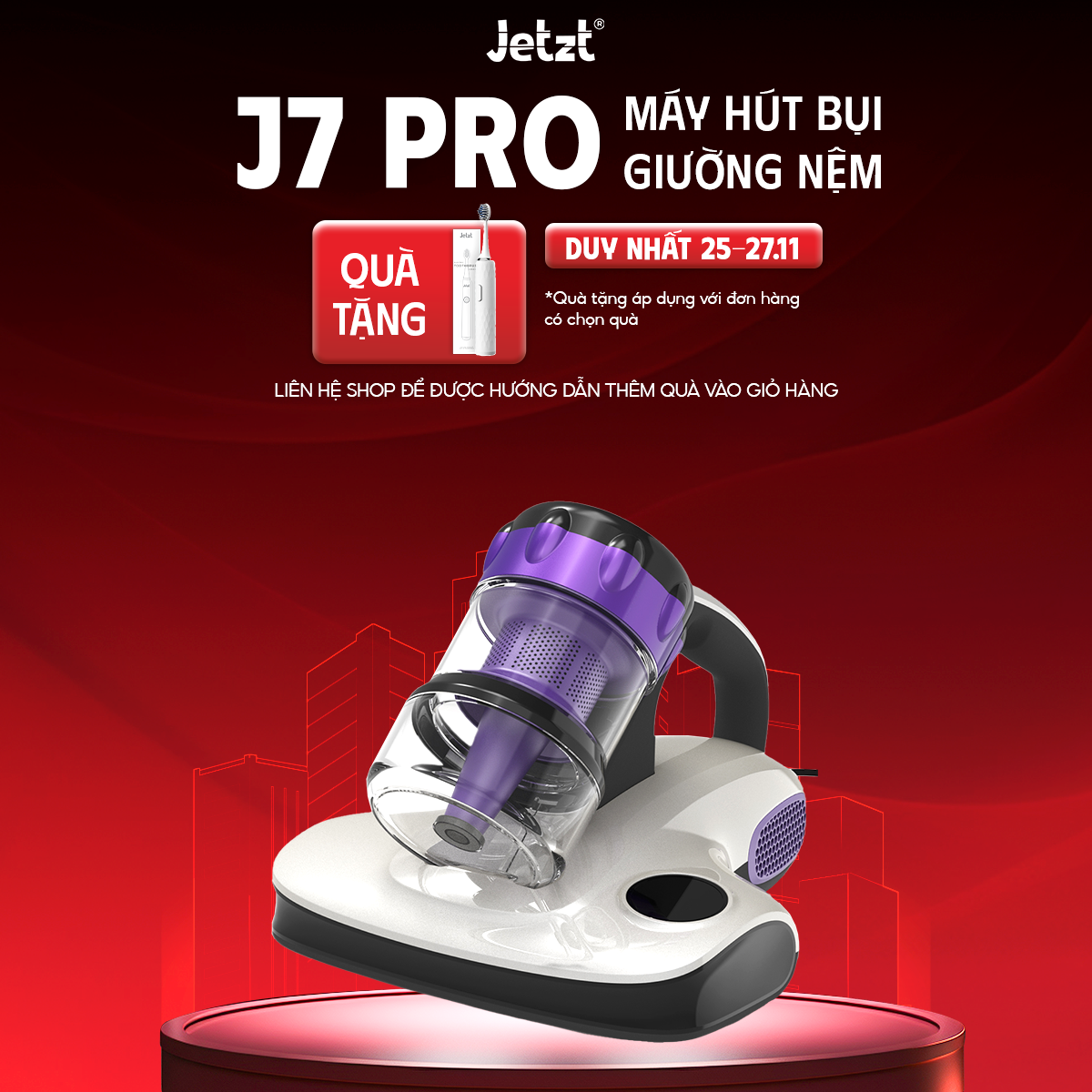 Máy hút bụi giường nệm diệt khuẩn JETZT J7 PRO đa năng, hàng chính hãng