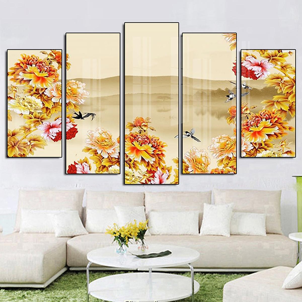 Tranh Tráng Gương Pha Lê Treo Tường Hiện Đại _ Tranh Bộ 5 Điêu Khắc 3D