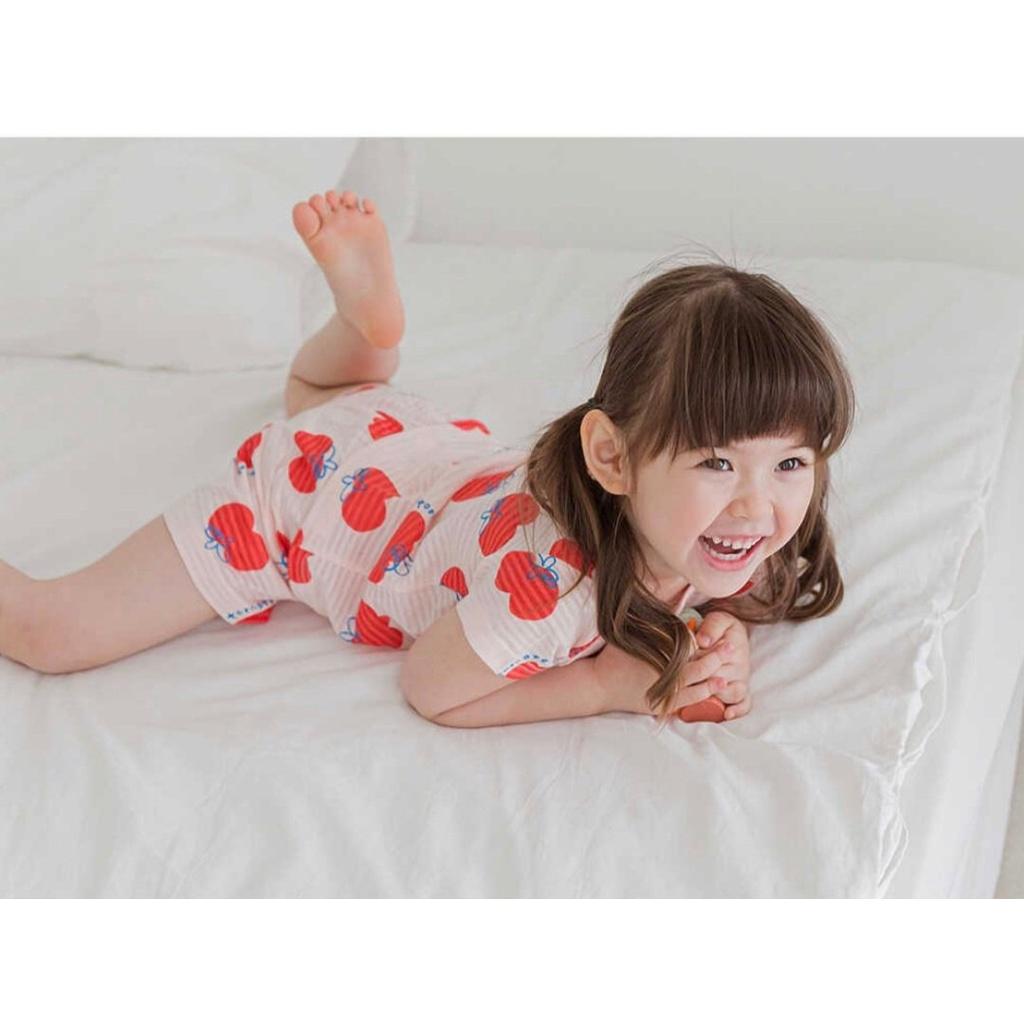 BỘ NGẮN CAO CẤP BÉ GÁI NỘI ĐỊA HÀN, CHẤT COTTON GIẤY ORGANIC, MẪU CÀ CHUA