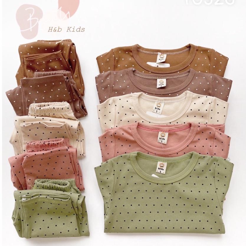 Bộ dài tay cotton cho bé trai và bé gái họa tiết chấm bi nhiều màu sắc, kiểu dáng basic, size từ 6 đến 15 kg
