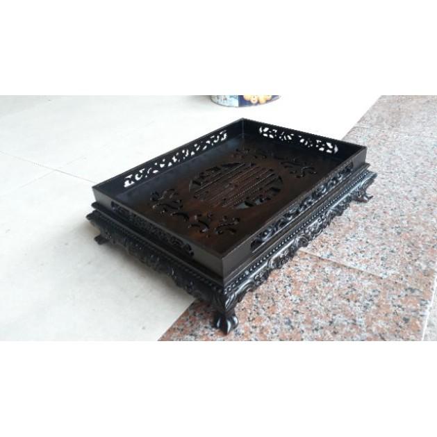 Khay trà chân quỳ trạm rồng gỗ mun hoa