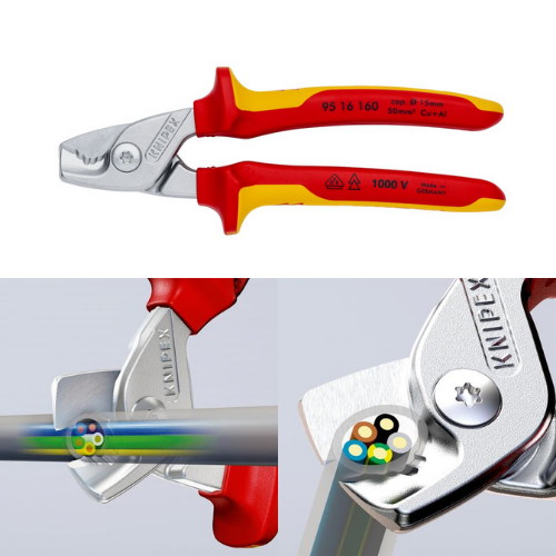 Kìm Cắt KNIPEX StepCut 95 16 160 Cắt Cáp Điện Đồng và Nhôm đến Ø 15 mm Cách Điện 1000 Volt VDE