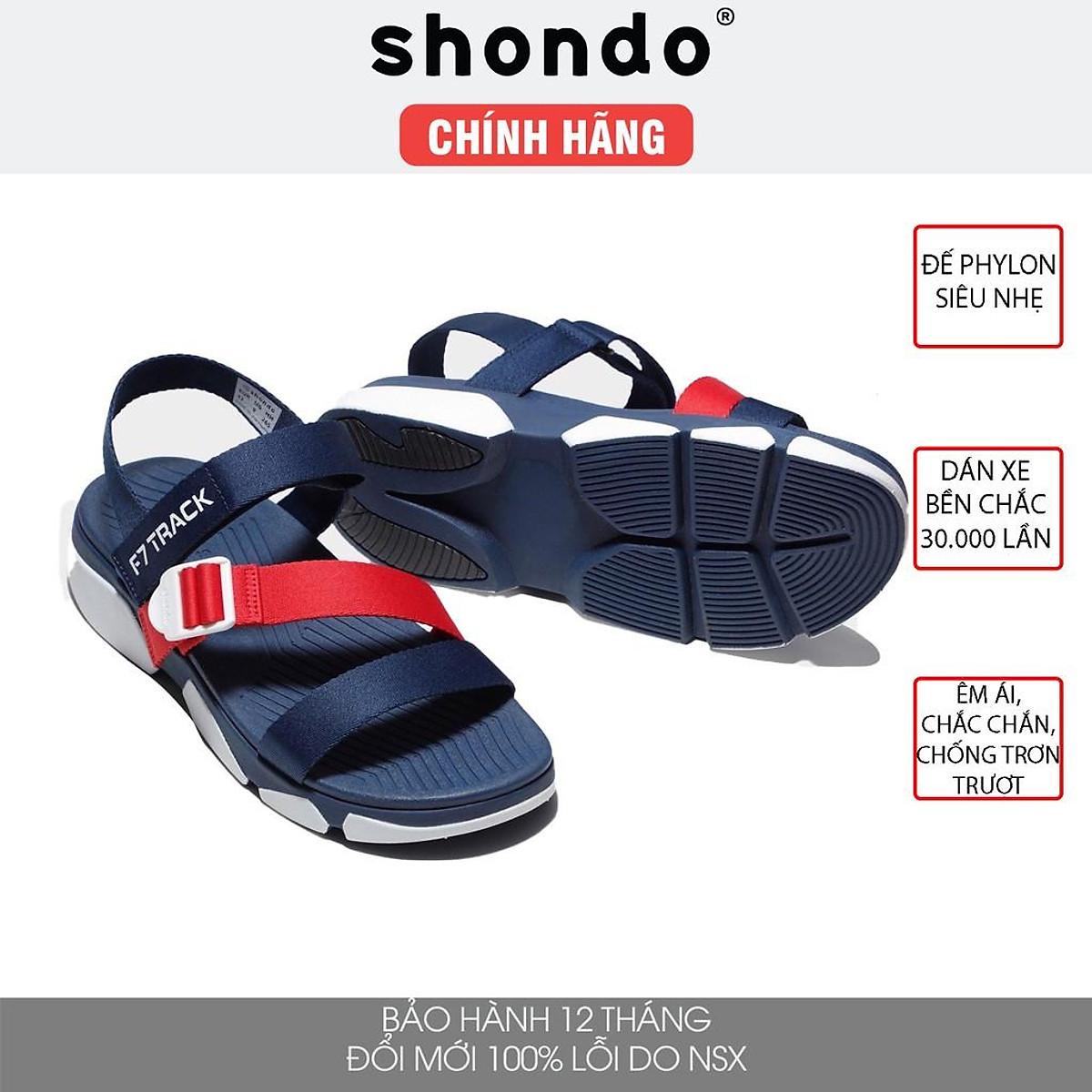 Giày sandal Shondo F7 Track nam nữ đi học đế bằng xanh navy đế trắng F7T0036