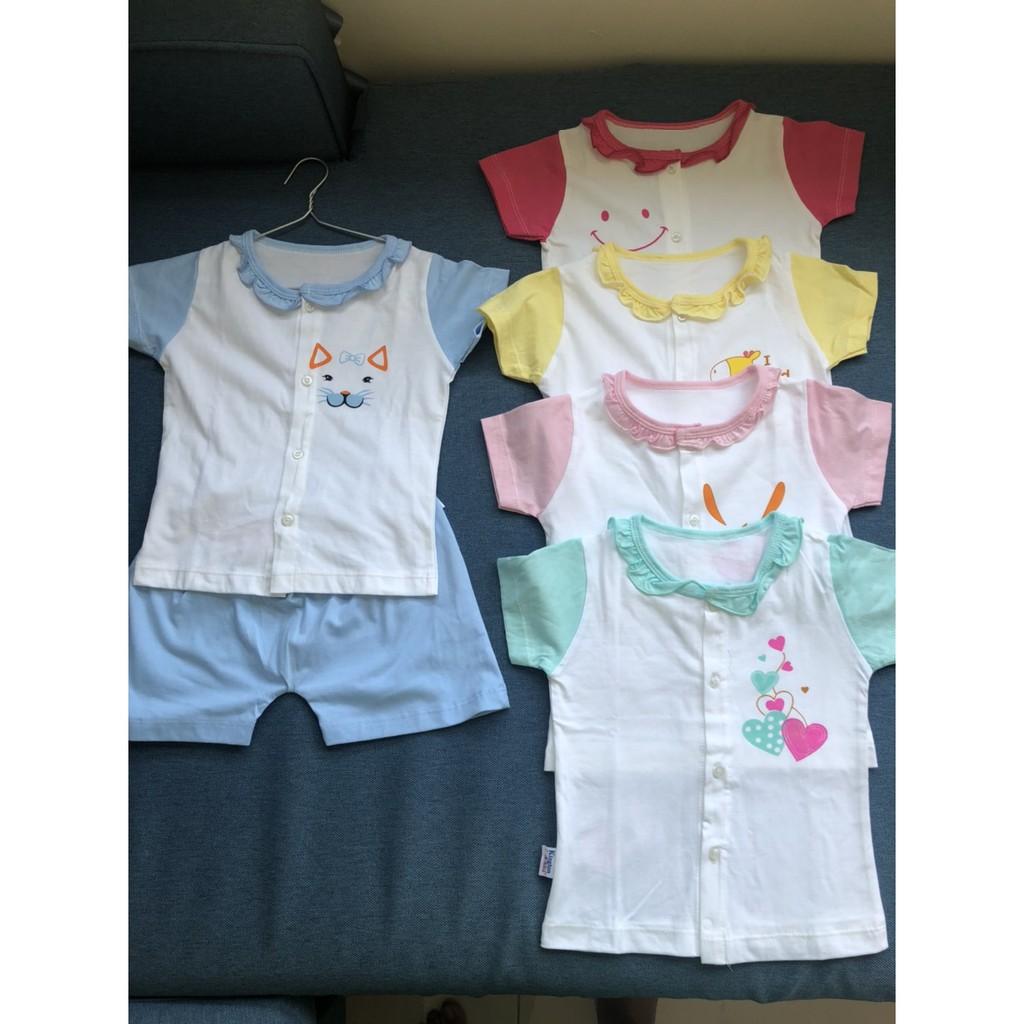 Đồ bộ ngắn tay cotton 100% bé gái từ 4 - 15 kg mặc nhà