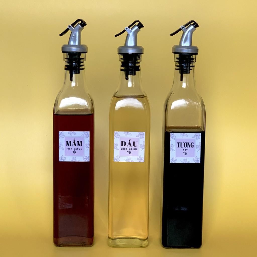 COMBO 3 Chai đựng gia vị Chai chiết dầu ăn , nước mắm chất lỏng bằng thủy tinh